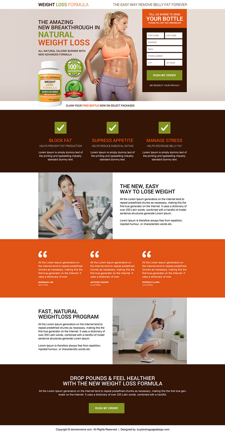 natural weight loss formula selling responsive landing page design