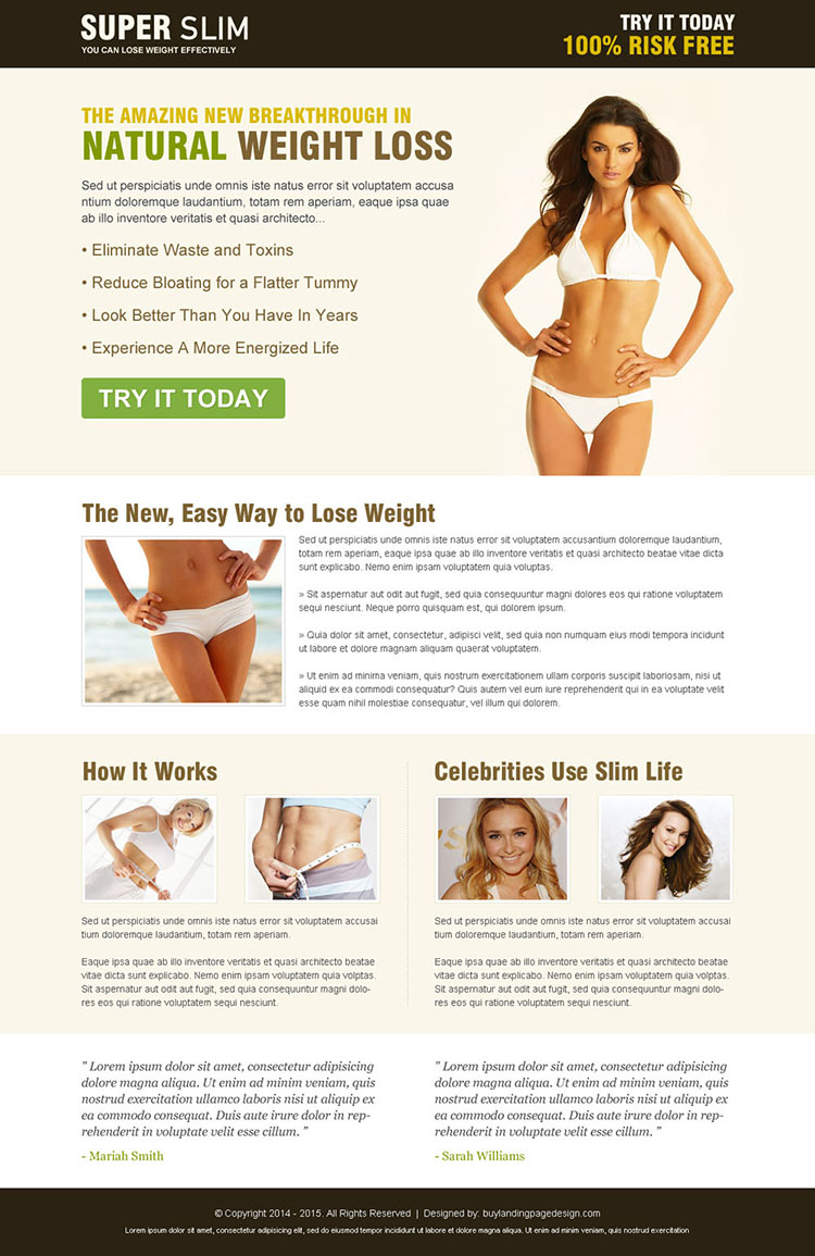 super slim natural weight loss responsive squeeze page design