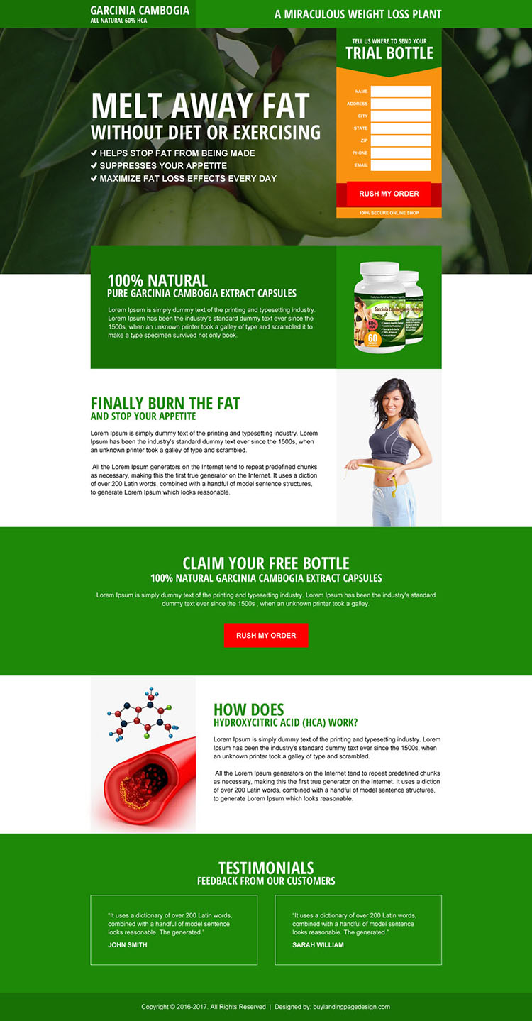 natural garcinia cambogia product landing page design