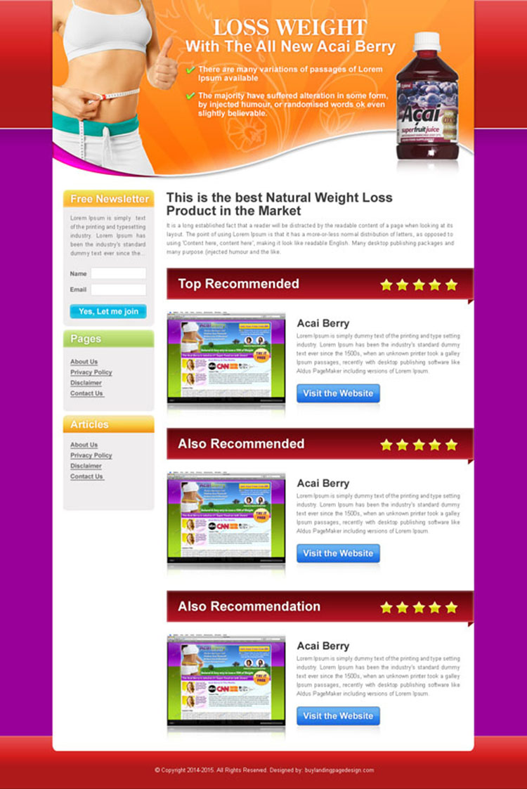 lose weight with the all new acai berry review type landing page design