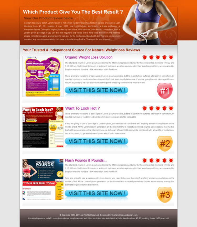 best landing page design for weight loss product review type