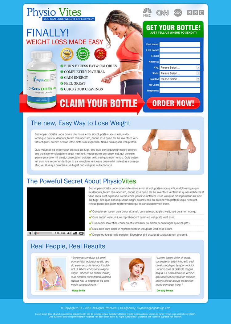 attractive weight loss product beautifully designed lead capture landing page