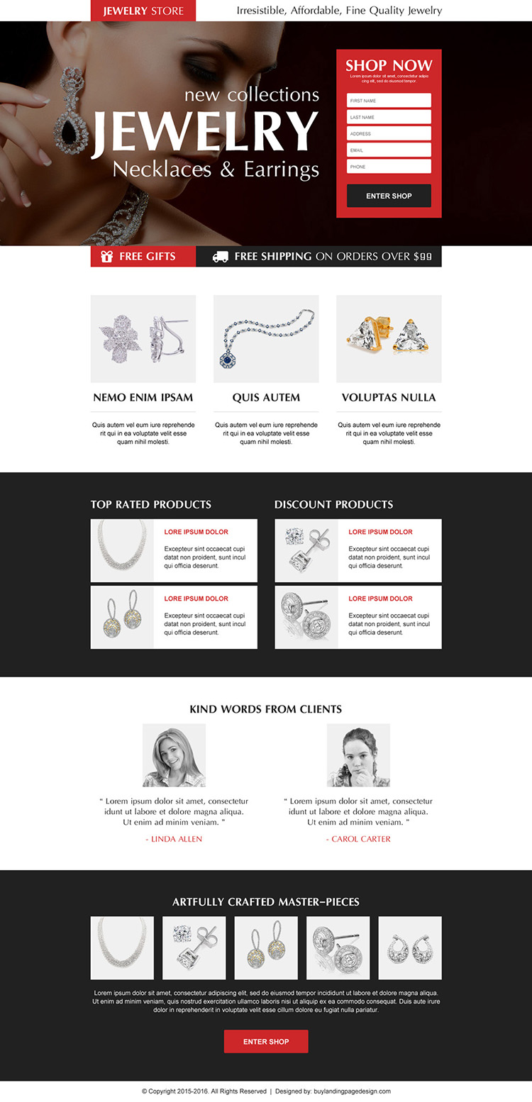 responsive jewelry store landing page design template