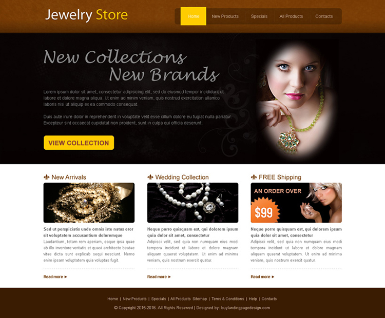 new collection jewelry store website template design psd