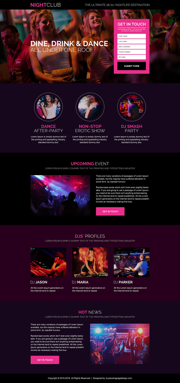 appealing night club lead gen landing page design
