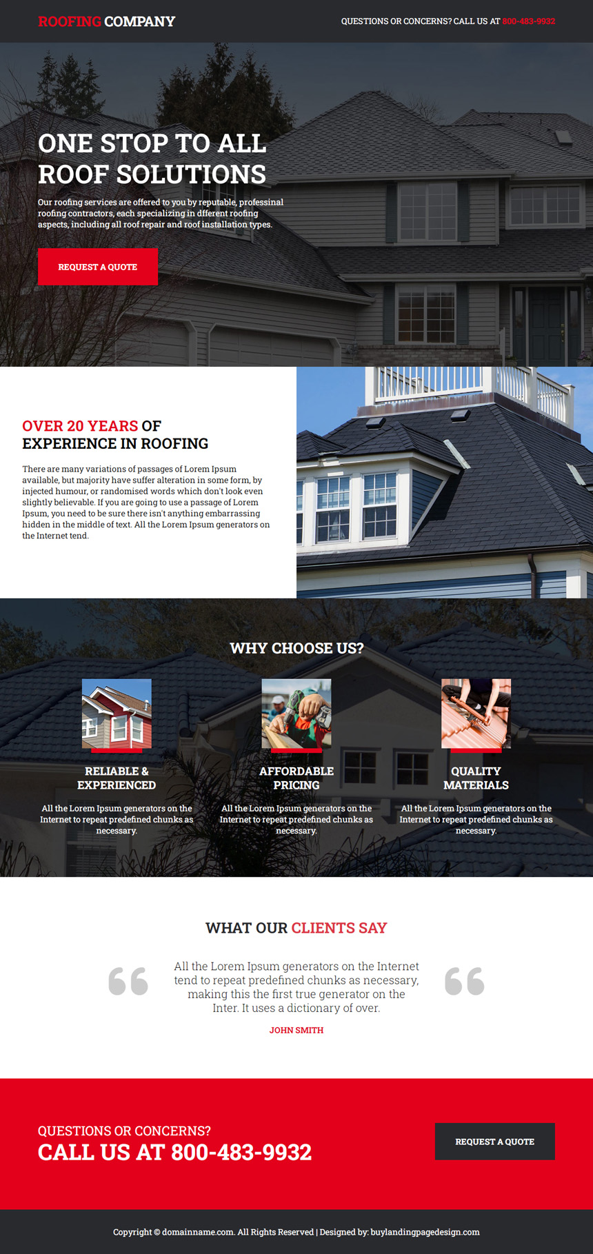 roofing company lead capture responsive landing page