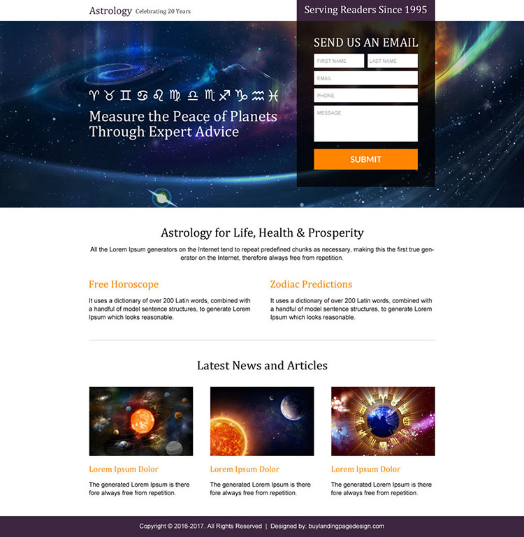 online astrology prediction responsive landing page design