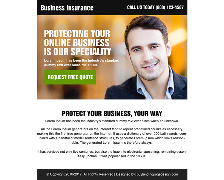 online business insurance ppv landing page design