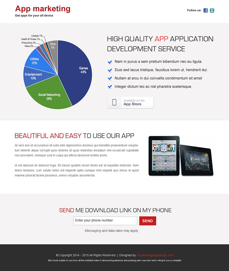 high quality business marketing application development service clean and effective landing page design