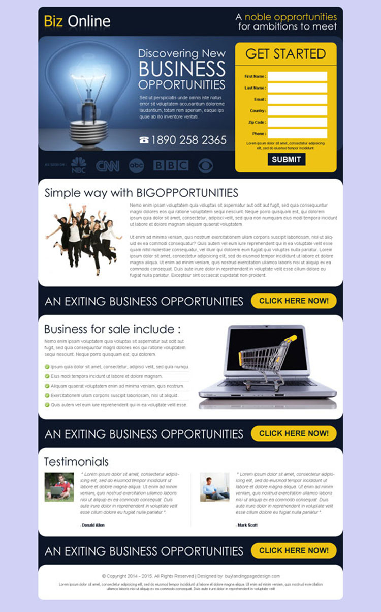 discovering new business opportunities lead gen page design