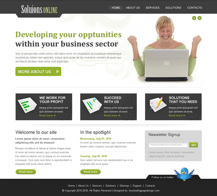 online business solution website template design psd for sale