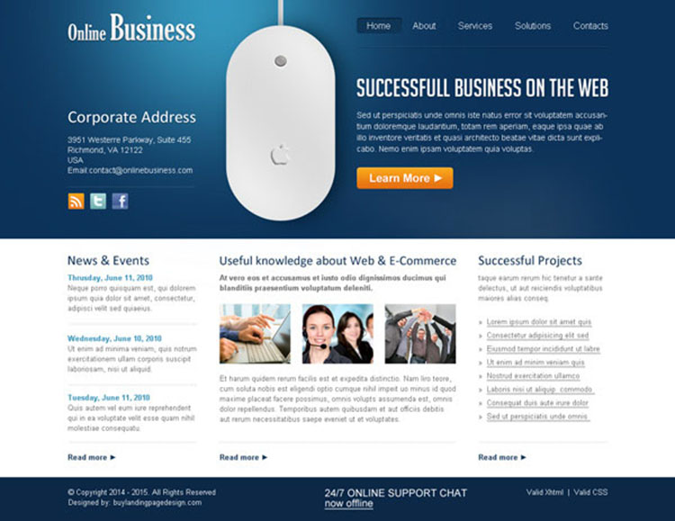 online business professional and clean website template design psd