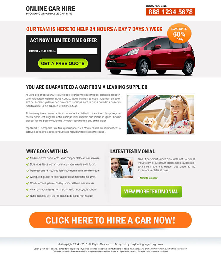 online car hire clean lead capture landing page design