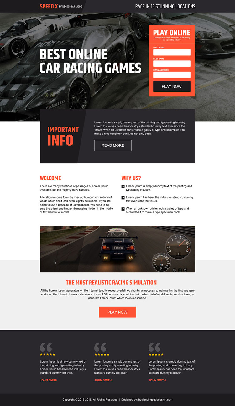 responsive online car racing games landing page design