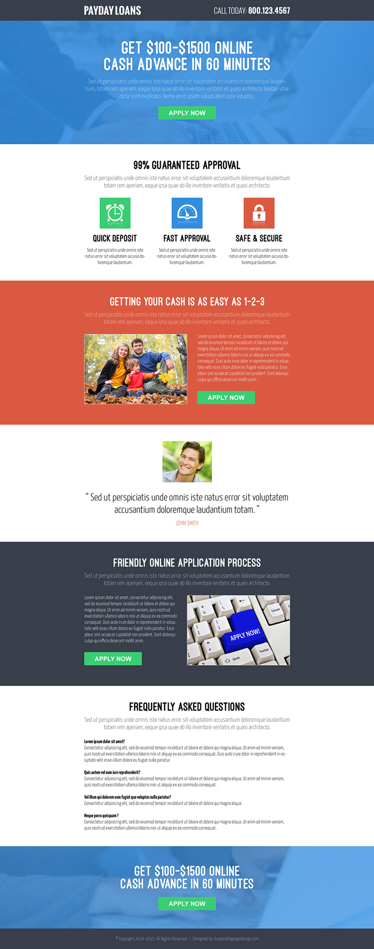 online cash advance call to action converting payday loan responsive landing page design