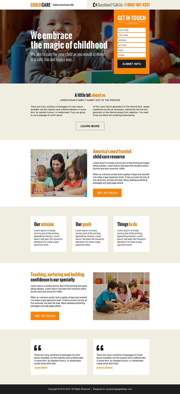 online child care agency responsive landing page design