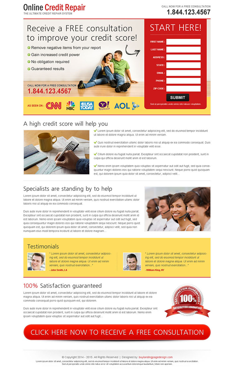 receive a free consultation to improve your credit score very attractive and converting landing page design