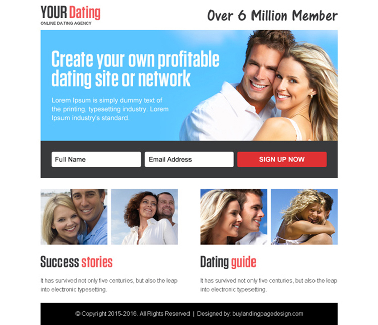online dating agency sign up ppv landing page design