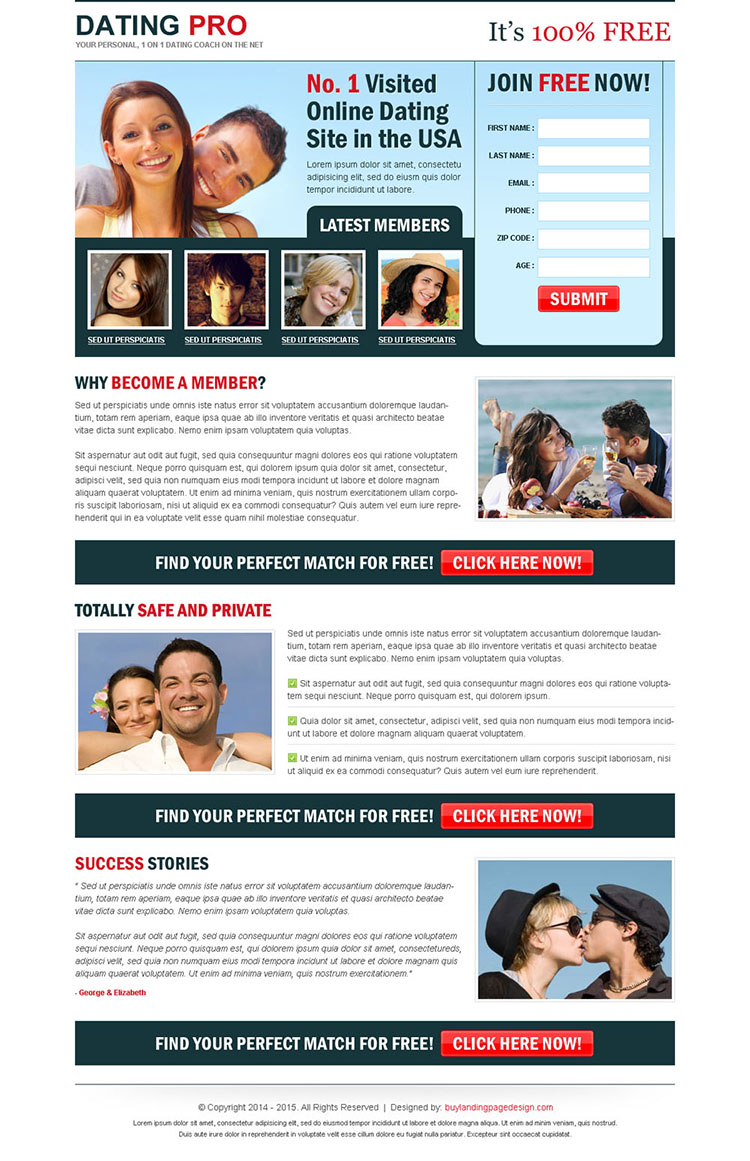 online dating landing pages