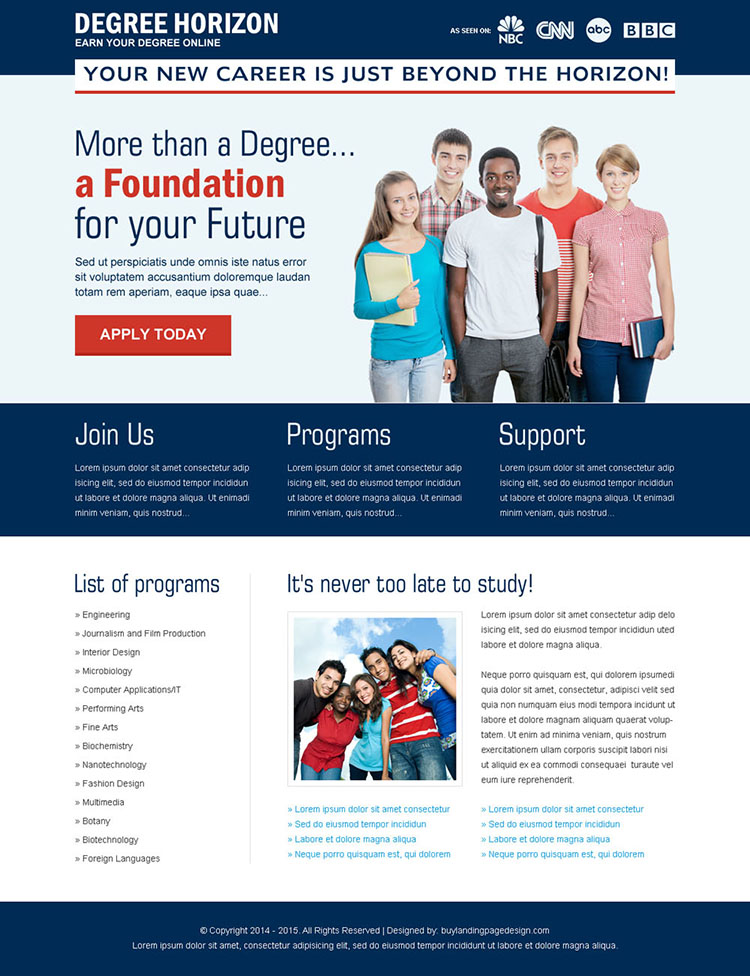 degree horizon apply now call to action landing page design