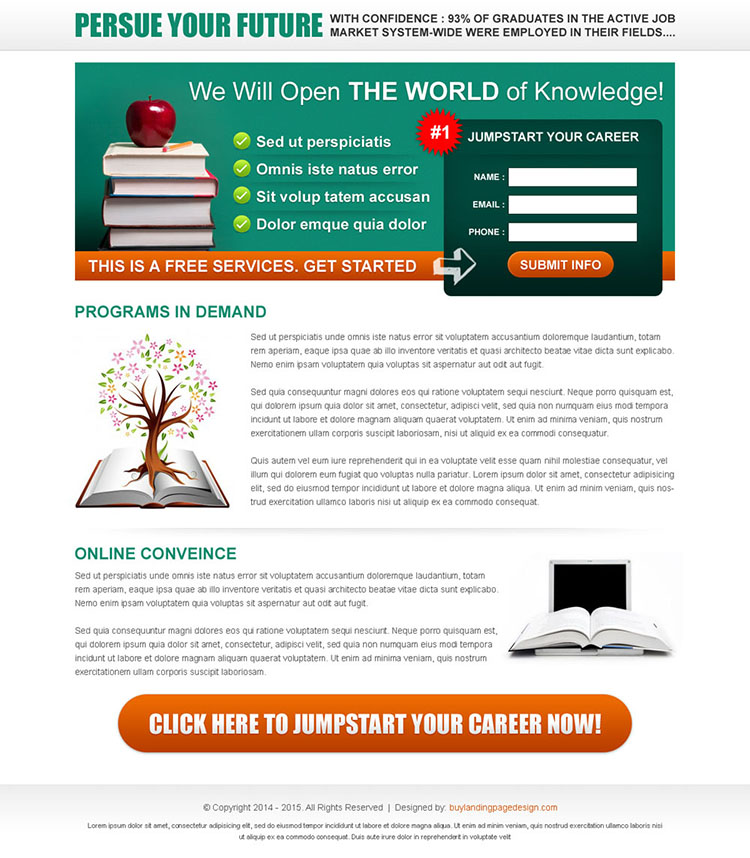 jump start your career very appealing and converting lead capture page design