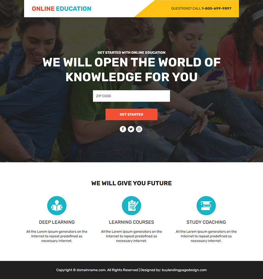 online education lead funnel responsive landing page