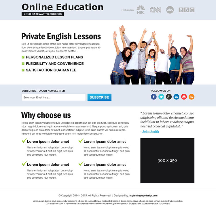 clean online education PPC landing page design