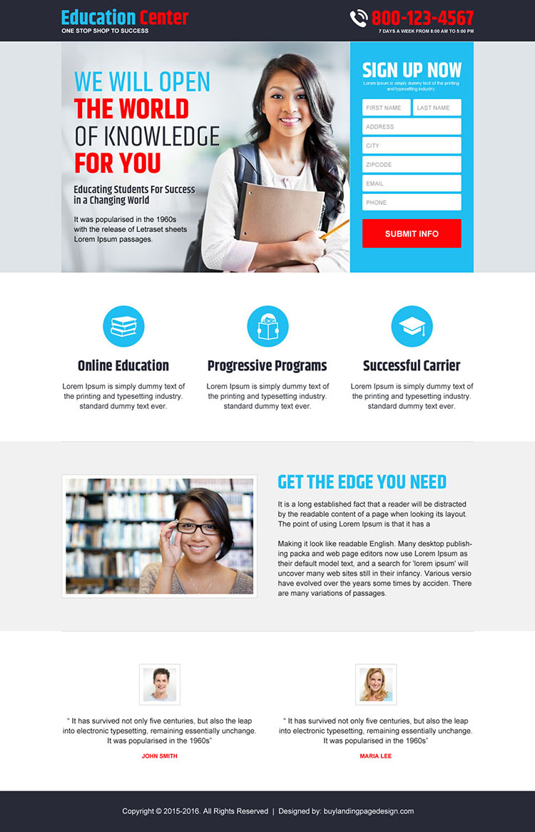 online education service responsive landing page design