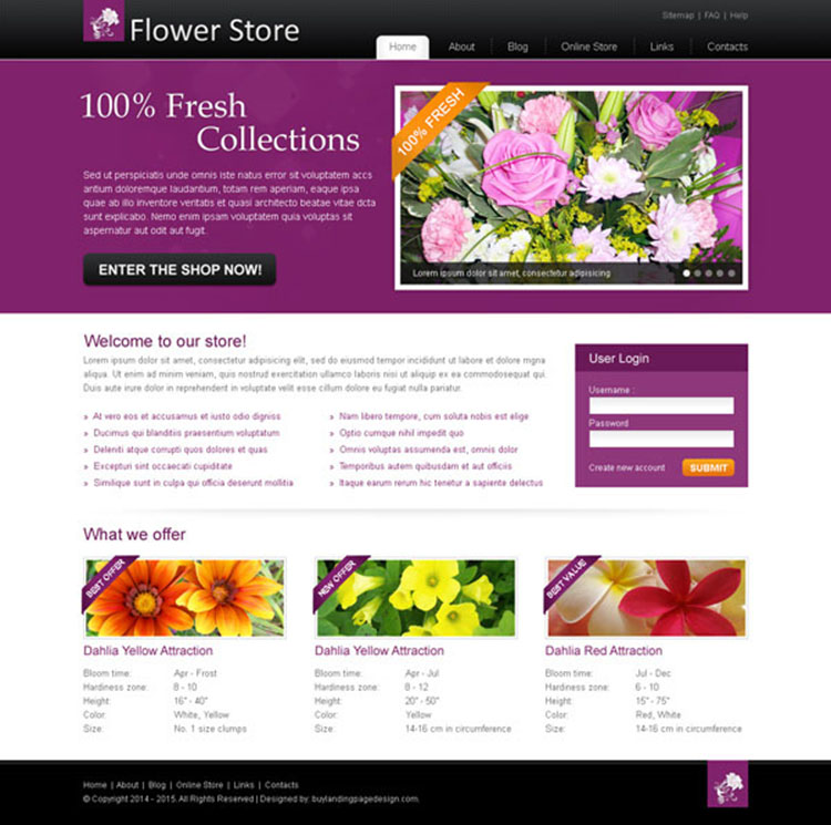 online flower store attractive and creative website template design psd for your online store