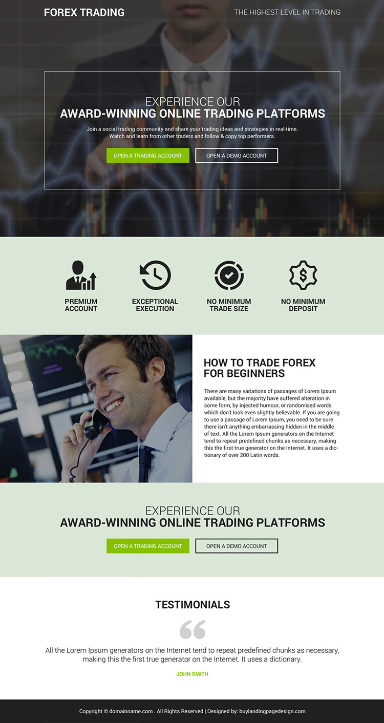 responsive online forex trading account sign up capturing landing page