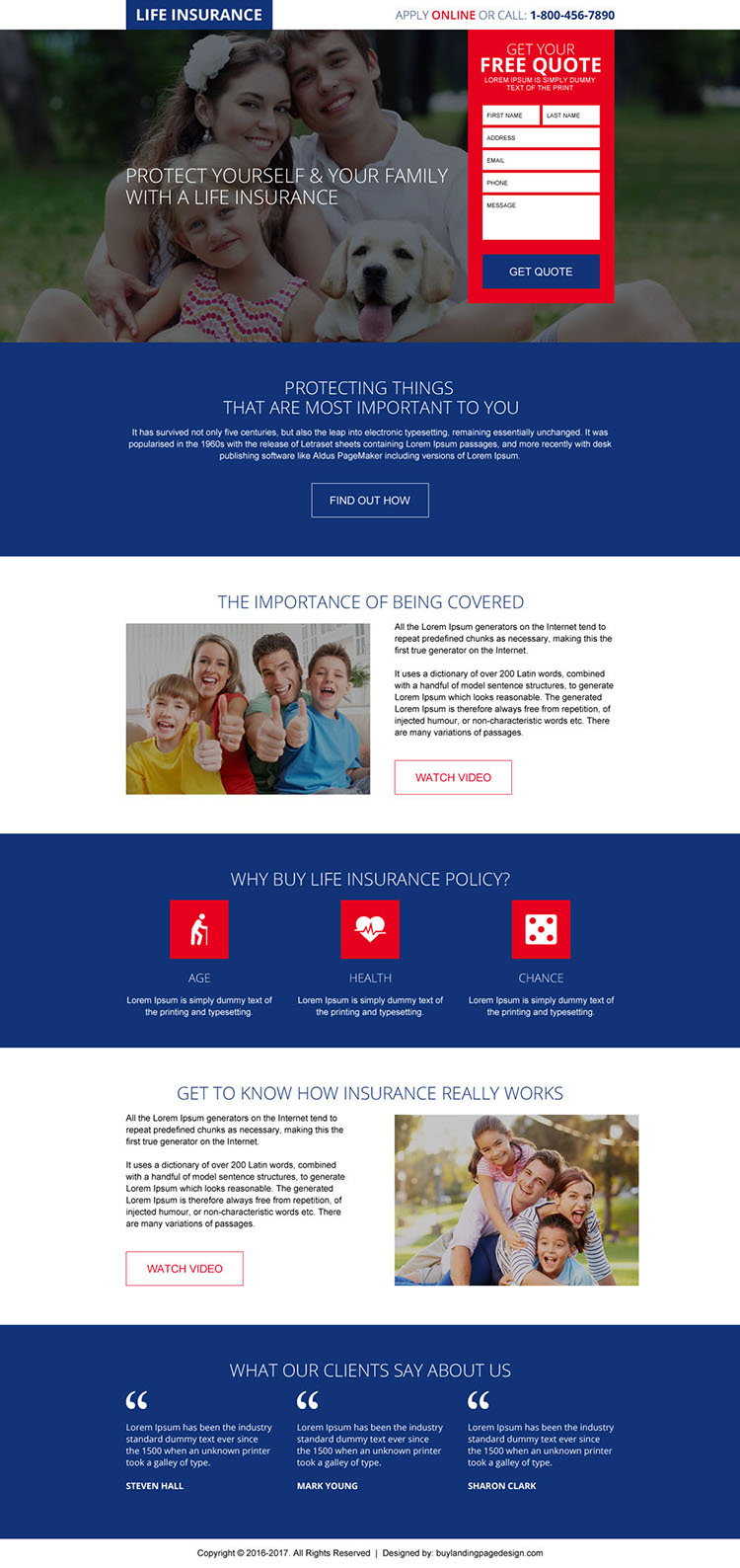 free quote lead capturing landing page design for life insurance