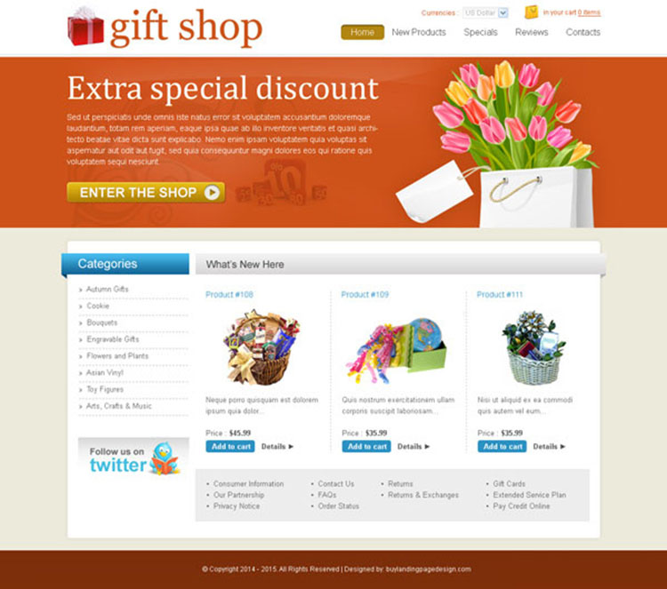 online gift shop creative and effective website template design psd