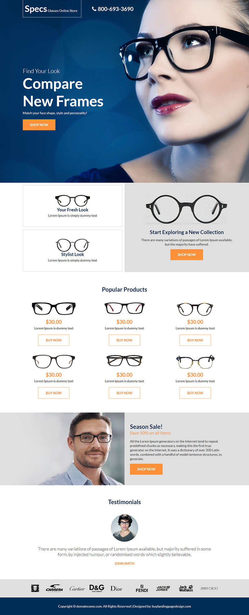 eye glasses online store responsive landing page design