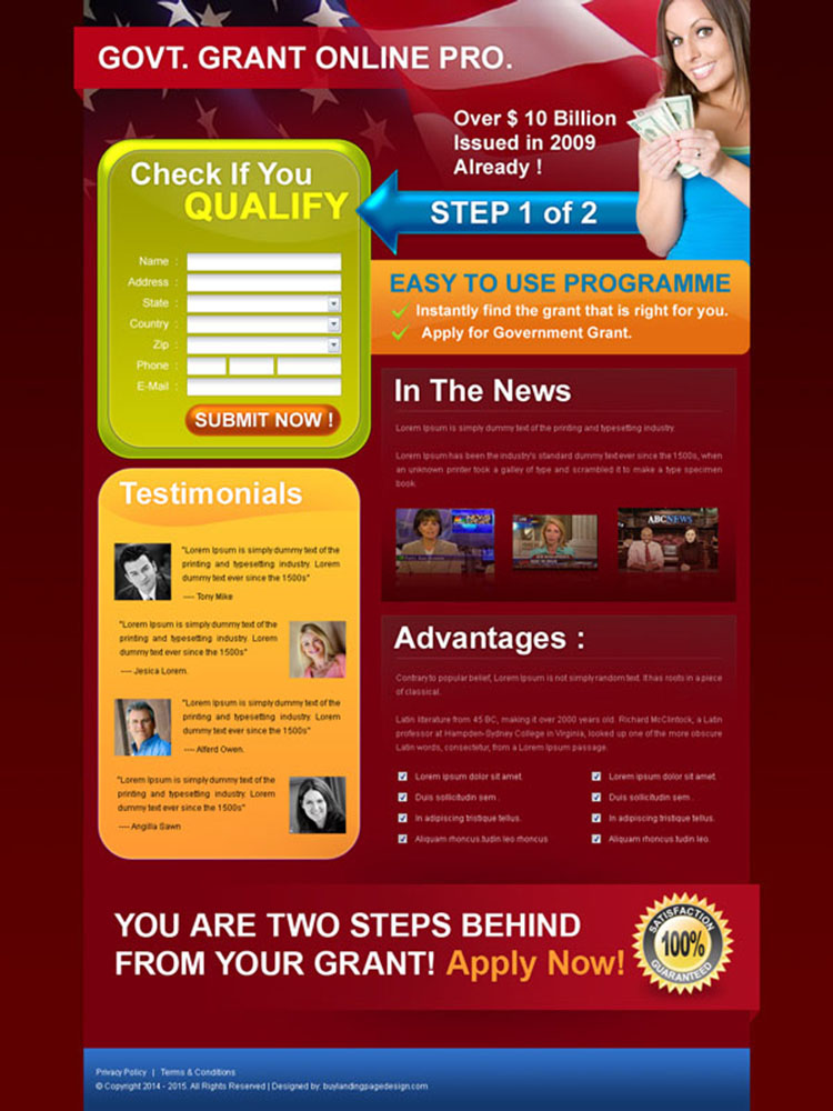 government grants appealing and attractive government grants landing page design for sale