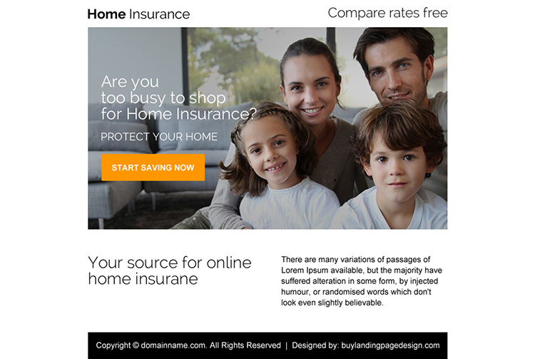 minimal home insurance ppv landing page design