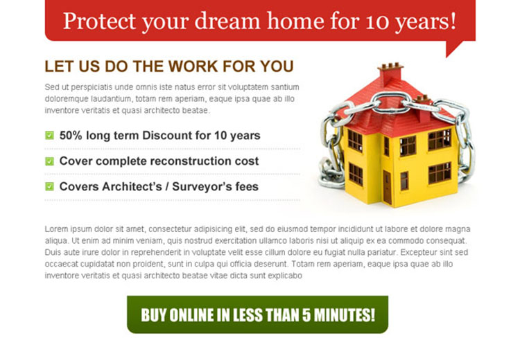 protect your dream home with clean and effective home insurance ppv landing page design