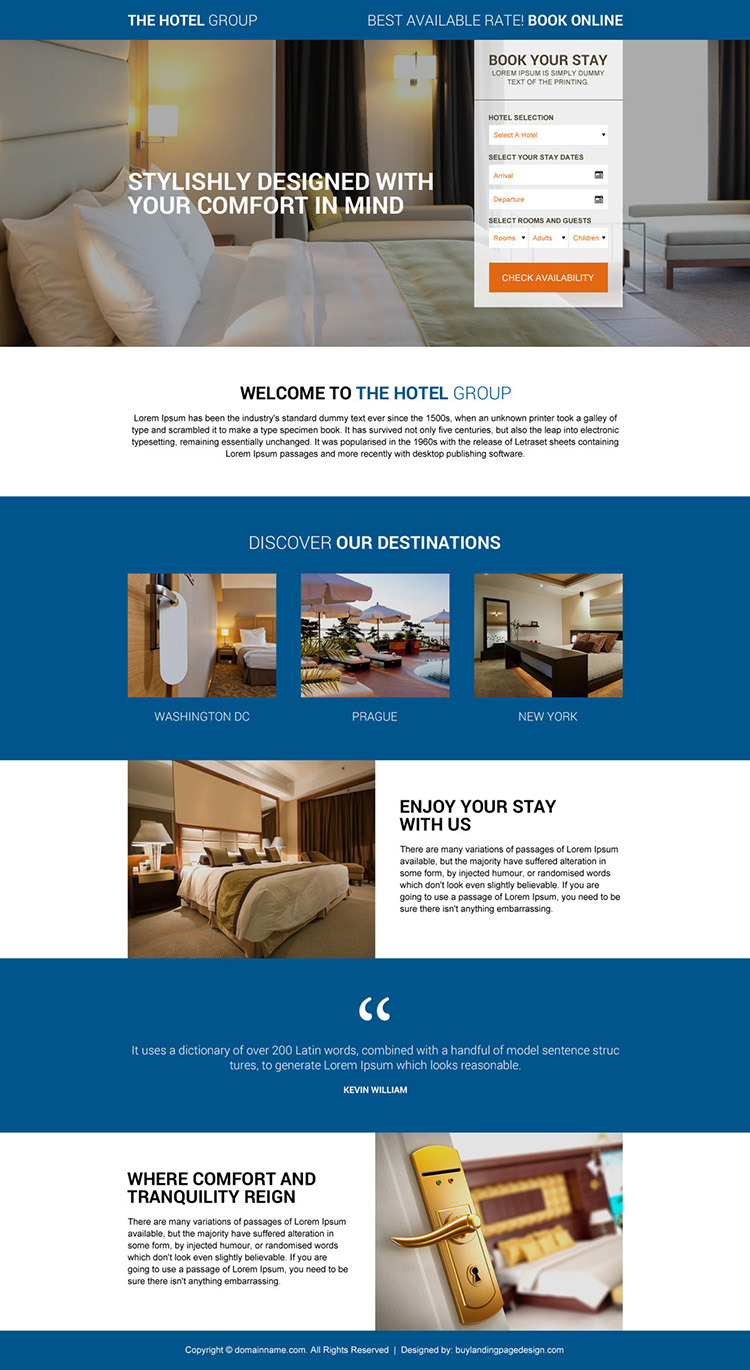 online hotel booking responsive landing page design