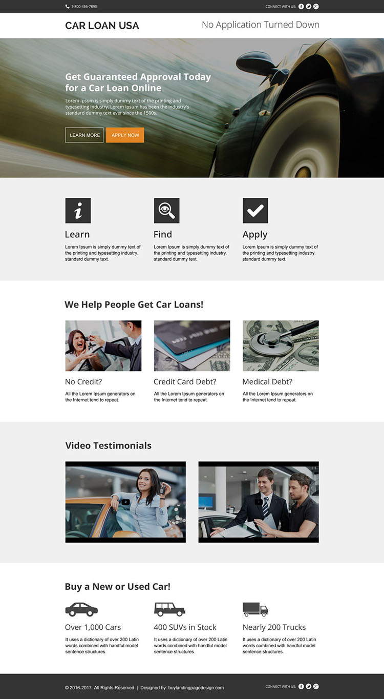 instant car loan approval modern landing page design