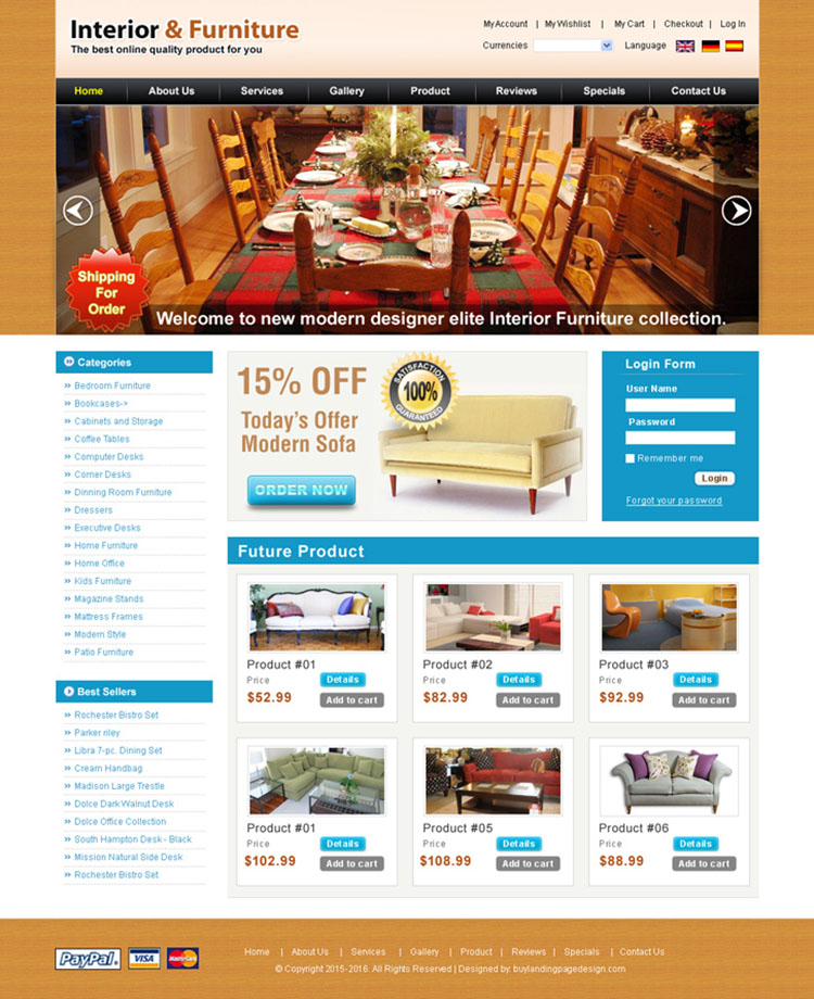 online interior furniture shop website template for sale