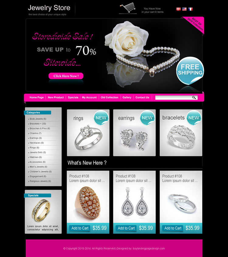 online jewelry store website design template for sale