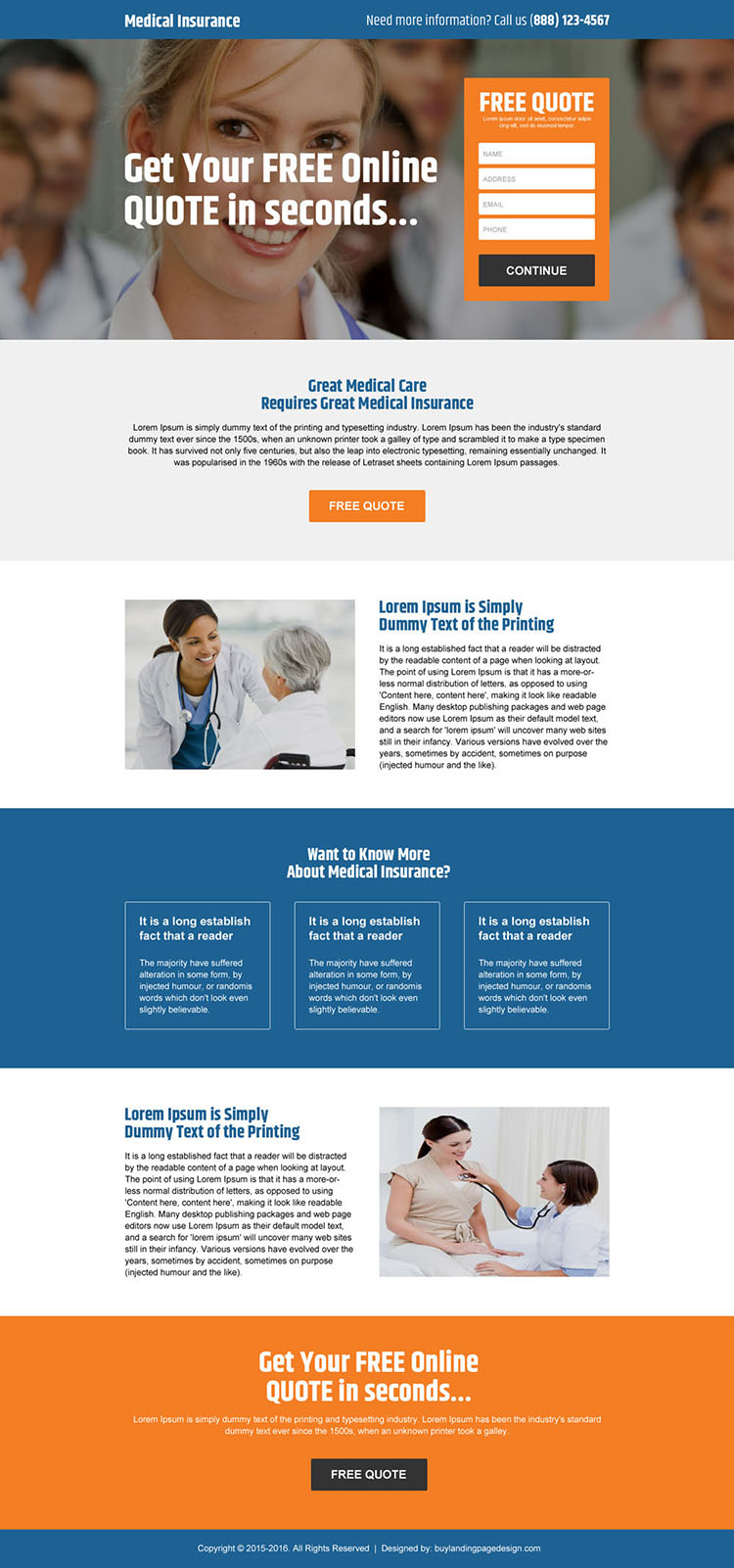 online medical insurance responsive landing page design