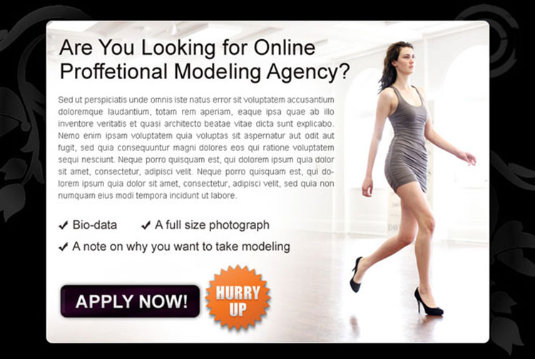 online professional modeling agency clean and most converting call to action ppv landing page design