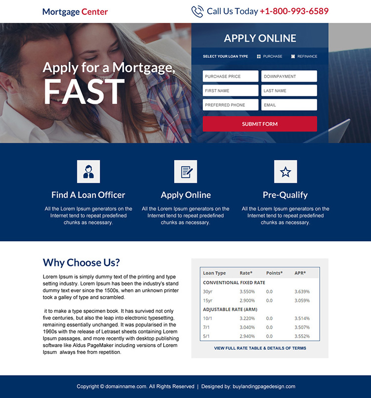 mortgage center responsive landing page design