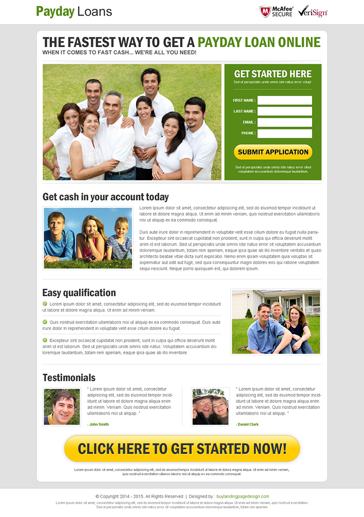 fastest way to get a payday cash loan online responsive landing page design