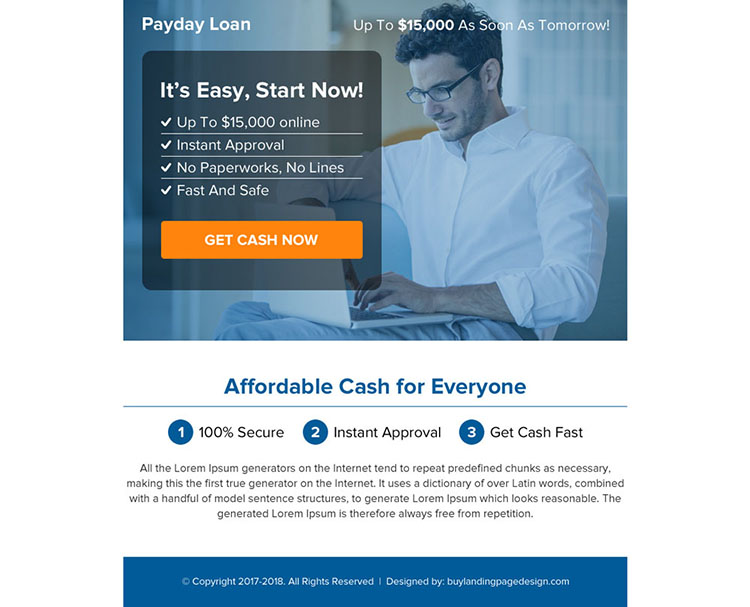 online payday cash loan call to action ppv landing page