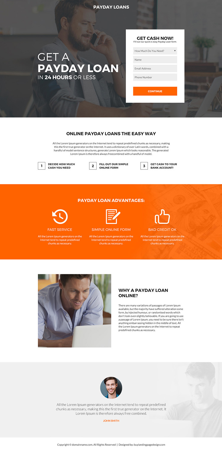 online payday cash loan minimal landing page