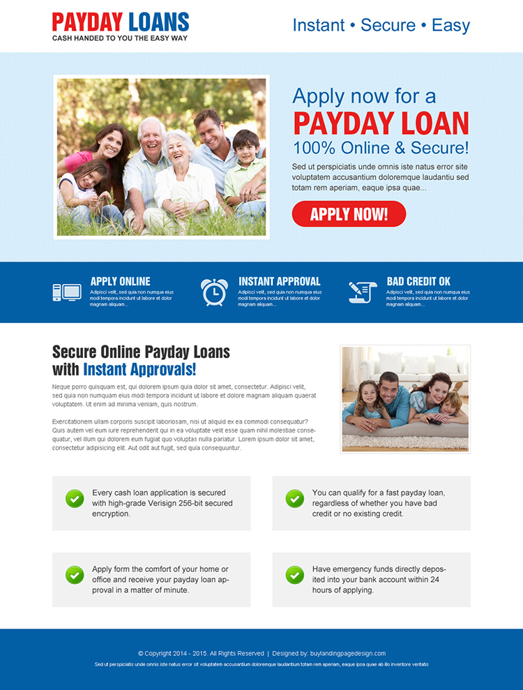 online and secure call to action creative payday loan landing page design template
