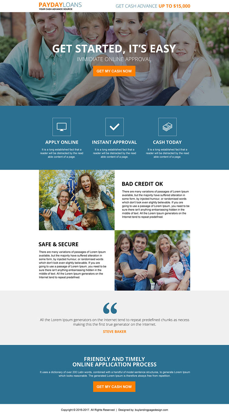 responsive online payday loan instant approval landing page design