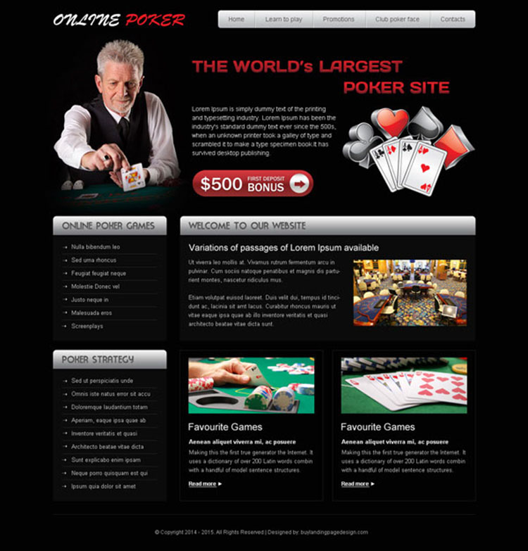 attractive online poker website template design psd to create your converting website