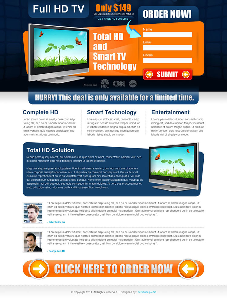 full hd tv impressive and effective landing page design
